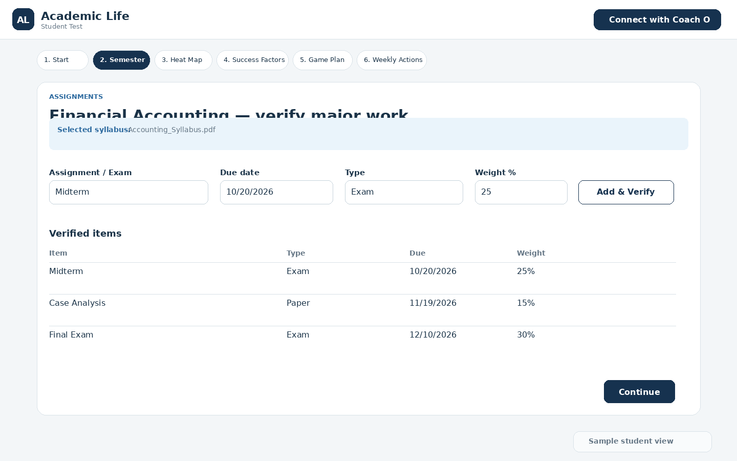 Assignment verification — Semester Success Planner