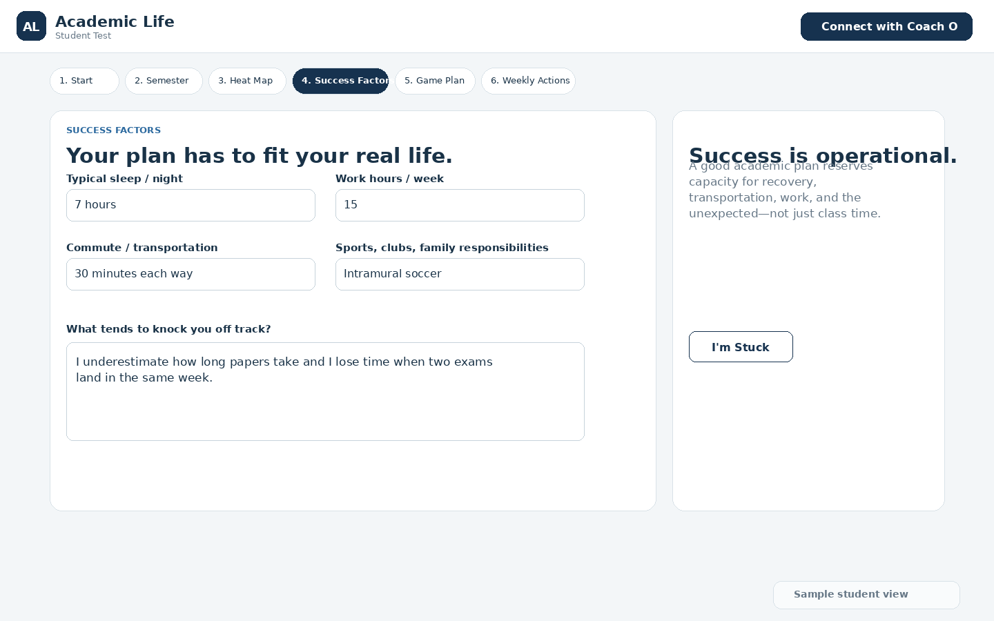 Success factors — Semester Success Planner