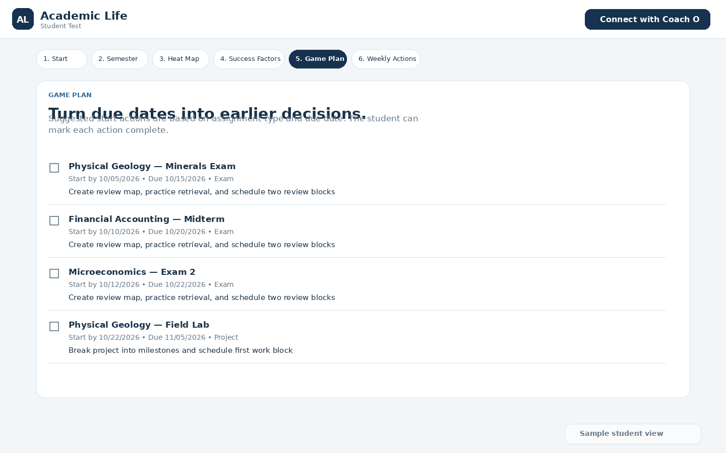 Game plan — Semester Success Planner